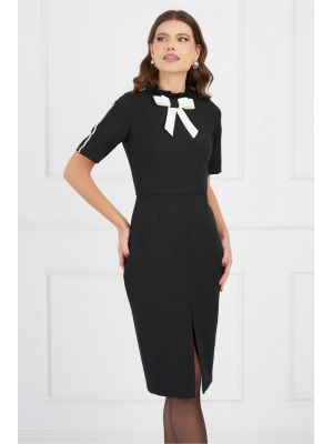 Rochie Moze neagra cu funda maxi alba la bust poza 0