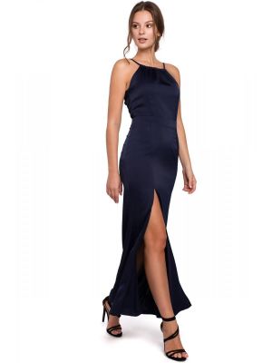 Rochie lunga de culoare bleumarin, cu slit poza 0