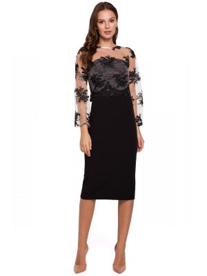 Rochie midi, cu dantela rafinata, neagra poza 0