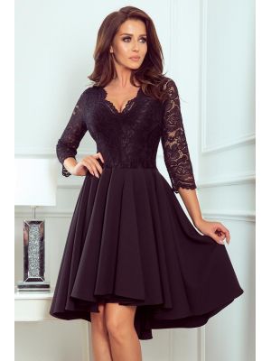 Rochie asimetrica, neagra, cu dantela rafinata poza 0