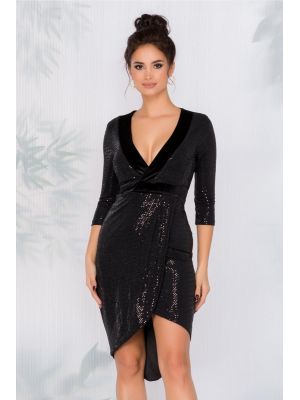 Rochie MBG neagra cu paiete si dungi din catifea poza 0