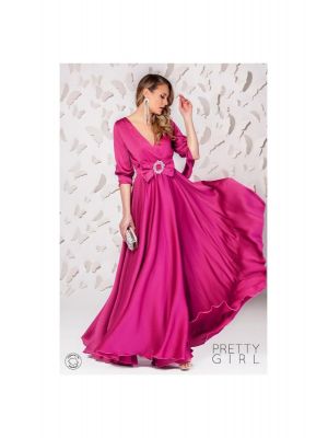 Rochie Pretty Girl fucsia lunga cu decupaj la maneci poza 0