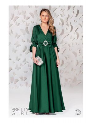 Rochie Pretty Girl verde smarald lunga cu decupaj la maneci poza 0