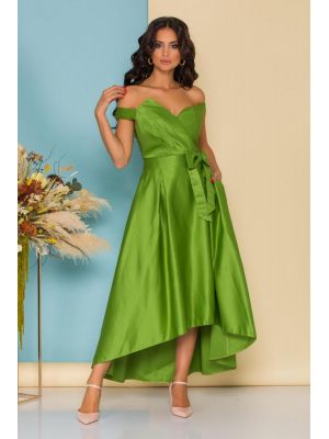 Rochie FanyLux verde din tafta cu funda in talie poza 0