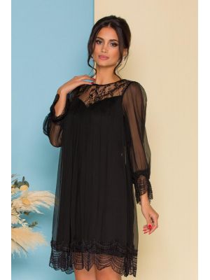 Rochie Ginette neagra cu pliuri din matase poza 0