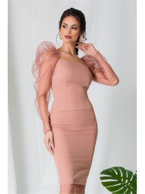 Rochie MBG roz cu maneci din tull cu buline poza 0