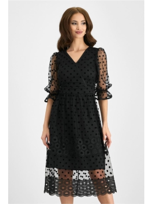 Rochie Ina neagra din tulle cu buline poza 0