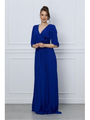 Rochie DY Fashion lunga albastra cu floare in talie poza 0