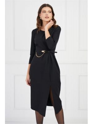 Rochie Julia neagra cu pliuri si curea in talie poza 0