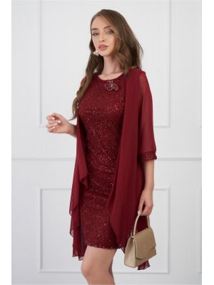 Rochie Simona bordo din dantela cu capa din voal poza 0
