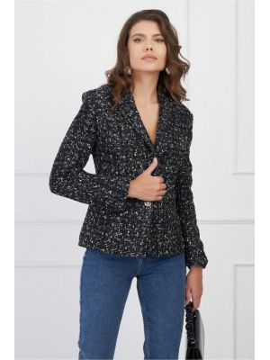Sacou Maria negru din tweed cu rever poza 0