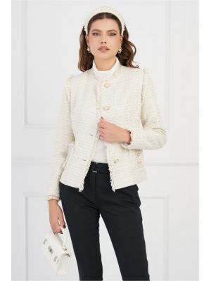 Sacou LaDonna ivory din tweed cu fir lurex si paiete poza 0