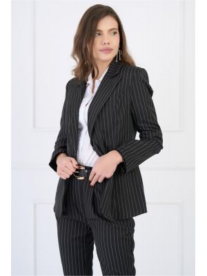 Sacou office din stofa negru cu dungi albe poza 0