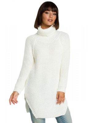 Pulover lung cu guler inalt, de culoare alba poza 0