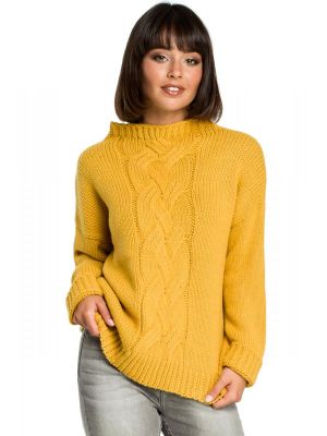 Pulover de culoare mustar, model tricotat cu torsade poza 0