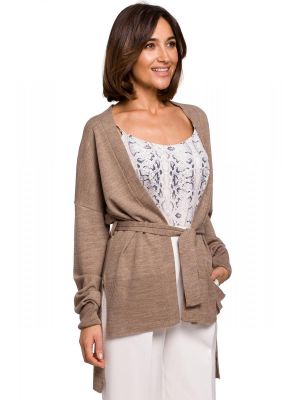 Cardigan trendy, asimetric, de culoare bej poza 0