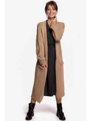 Cardigan lung, de culoare bej, cu buzunare poza 0