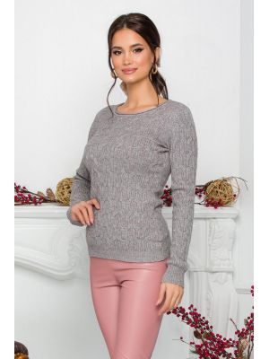 Bluza Jasmine gri din tricot cu impletituri decorative poza 0