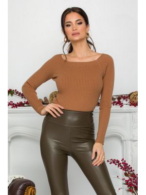 Bluza Diana maro cu decolteu oval maxi poza 0