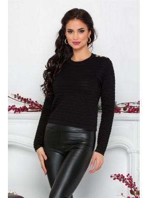 Bluza Sami neagra cu textura striata si nasturi decorativi la umar poza 0