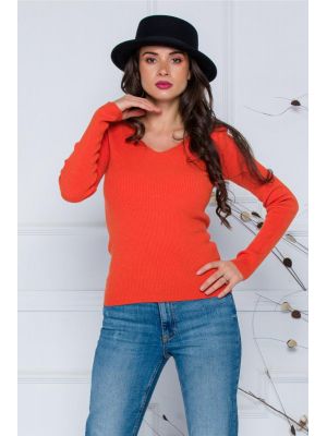 Bluza Dara orange din tricot reiat poza 0