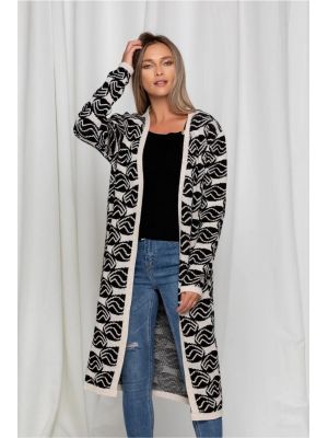 Cardigan Sara alb cu imprimeuri negre poza 0