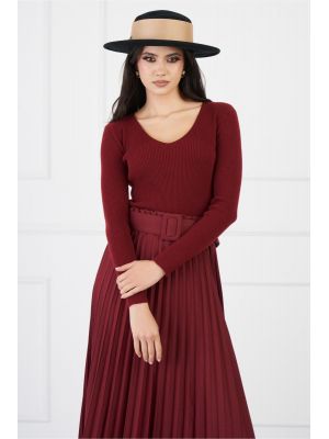 Bluza Miruna burgundy din tricot reiat poza 0