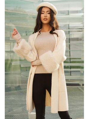 Cardigan Carmen bej cu blanita la maneci poza 0