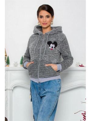 Hanorac Mickey Mouse gri cu fermoar si buzunare poza 0