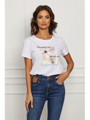 Tricou alb cu imprimeu si text poza 0