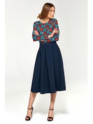 Fusta midi eleganta, de culoare bleumarin poza 0