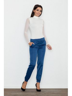 Pantaloni de culoare bleumarin cu taie elastica poza 0