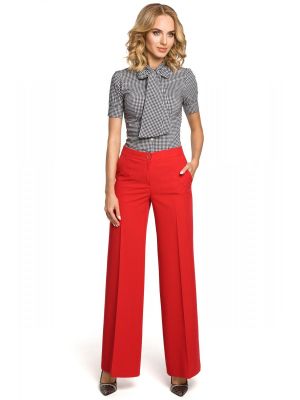 Pantaloni usor evazati, model office rosii poza 0