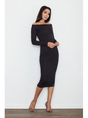 Rochie midi, cambrata pe corp, cu umeii goi poza 0