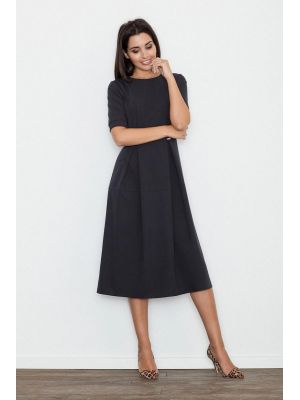 Rochie office, midi, de culoare neagra poza 0